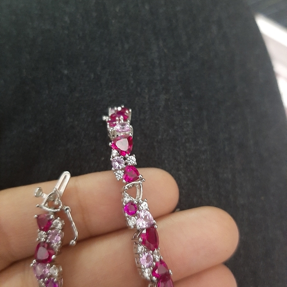 Pink Ruby & Sapphire Stones Sterling Silver Bracelet - Picture 13 of 15